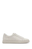 Men's Ecru Lace-Up Leather Sneaker | Derimod Men's Ecru Lace-Up Leather Sneaker | Derimod