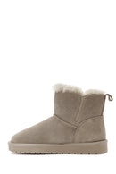 Women's Mink Fur Detailed Suede Leather Boots | Derimod Women's Mink Fur Detailed Suede Leather Boots | Derimod