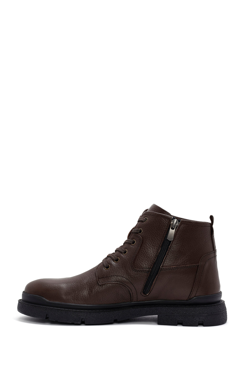 Erkek Kahverengi Fermuarlı Deri Casual Bot