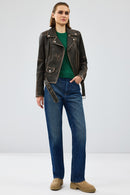 Uptown Women's Brown Vintage Leather Jacket | Derimod Uptown Women's Brown Vintage Leather Jacket | Derimod