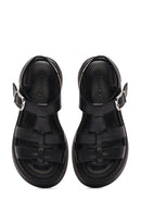 Women's Black Buckled Thick Soled Leather Comfort Sandals | Derimod Women's Black Buckled Thick Soled Leather Comfort Sandals | Derimod