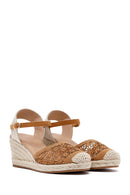 Women's Tan Wedge Heel Espadrilles with Ankle Buckle | Derimod Women's Tan Wedge Heel Espadrilles with Ankle Buckle | Derimod