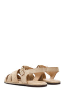 Women's Mink Buckled Suede Leather Sandals | Derimod Women's Mink Buckled Suede Leather Sandals | Derimod