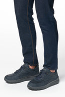 Geox Men's Navy Blue Laced Thick Sole Suede Leather Sneakers | Derimod Geox Men's Navy Blue Laced Thick Sole Suede Leather Sneakers | Derimod