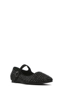 Women's Black Stone Leather Ballerinas | Derimod Women's Black Stone Leather Ballerinas | Derimod