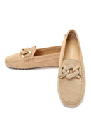 Women's Beige Buckled Suede Leather Loafer | Derimod Women's Beige Buckled Suede Leather Loafer | Derimod