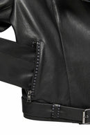 Angel-X Women's Black Biker Leather Jacket | Derimod Angel-X Women's Black Biker Leather Jacket | Derimod