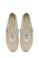 Women's Beige Buckled Mesh Fabric Ballerinas | Derimod Women's Beige Buckled Mesh Fabric Ballerinas | Derimod