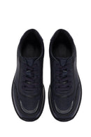 Men's Navy Blue Lace-Up Leather Sneaker | Derimod Men's Navy Blue Lace-Up Leather Sneaker | Derimod