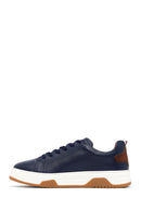 Male Navy Blue Lace-Up Thick-Soled Leather Sneaker | Derimod Male Navy Blue Lace-Up Thick-Soled Leather Sneaker | Derimod