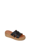 Woman Black Wedge Heeled Leather Slipper | Derimod Woman Black Wedge Heeled Leather Slipper | Derimod