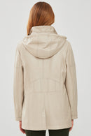 Agatha Women's Beige Hooded Long Leather Coat | Derimod Agatha Women's Beige Hooded Long Leather Coat | Derimod