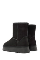 Women's Black Fur Detailed Thick Sole Suede Leather Boots | Derimod Women's Black Fur Detailed Thick Sole Suede Leather Boots | Derimod