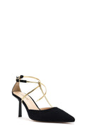 Women's Black Ankle Strap Thin Heel Suede Leather Shoes | Derimod Women's Black Ankle Strap Thin Heel Suede Leather Shoes | Derimod
