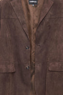 Rodrygo Men's Brown Blazer Suede Leather Jacket | Derimod Rodrygo Men's Brown Blazer Suede Leather Jacket | Derimod