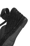 Women's Black Glitter Ankle Buckle Wedge Heel Espadrille Sandals | Derimod Women's Black Glitter Ankle Buckle Wedge Heel Espadrille Sandals | Derimod