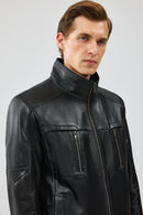 Hugo Men's Black Regular Leather Jacket | Derimod Hugo Men's Black Regular Leather Jacket | Derimod