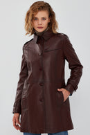 Scarlet Women's Brown Leather Trench Coat | Derimod Scarlet Women's Brown Leather Trench Coat | Derimod