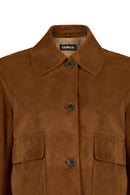 Trix Woman Brown Oversize Suede Leather Jacket | Derimod Trix Woman Brown Oversize Suede Leather Jacket | Derimod