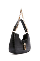 Women's Black Long Strap Crocodile Patterned Shoulder Bag | Derimod Women's Black Long Strap Crocodile Patterned Shoulder Bag | Derimod