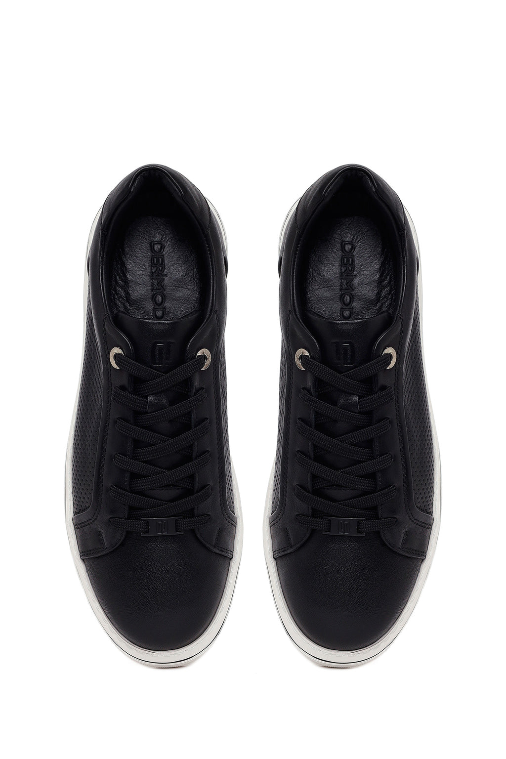 Erkek Siyah Bağcıklı Deri Sneaker