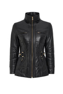 Alexandra Women's Black Hooded Furry Leather Coat | Derimod Alexandra Women's Black Hooded Furry Leather Coat | Derimod