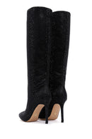 Women's Black Thin Heeled Stone Leather Boots | Derimod Women's Black Thin Heeled Stone Leather Boots | Derimod