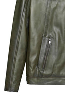 Lucas Men's Khaki Mandarin Collar Leather Jacket | Derimod Lucas Men's Khaki Mandarin Collar Leather Jacket | Derimod