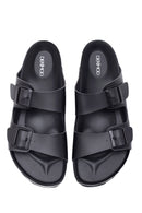 Men's Leather Double Buckle Slippers | Derimod Men's Leather Double Buckle Slippers | Derimod