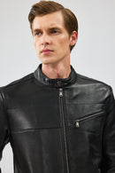 Bruce Men's Black Regular Leather Jacket | Derimod Bruce Men's Black Regular Leather Jacket | Derimod