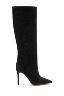 Women's Black Thin Heeled Stone Leather Boots | Derimod Women's Black Thin Heeled Stone Leather Boots | Derimod