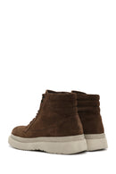 Men's Brown Thick Soled Laced Suede Leather Boots | Derimod Men's Brown Thick Soled Laced Suede Leather Boots | Derimod