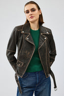 Uptown Women's Brown Vintage Leather Jacket | Derimod Uptown Women's Brown Vintage Leather Jacket | Derimod