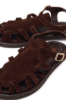 Woman Brown Buckled Suede Leather Sandals | Derimod Woman Brown Buckled Suede Leather Sandals | Derimod