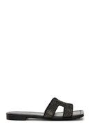 Women's Black Stone Flat Slippers | Derimod Women's Black Stone Flat Slippers | Derimod