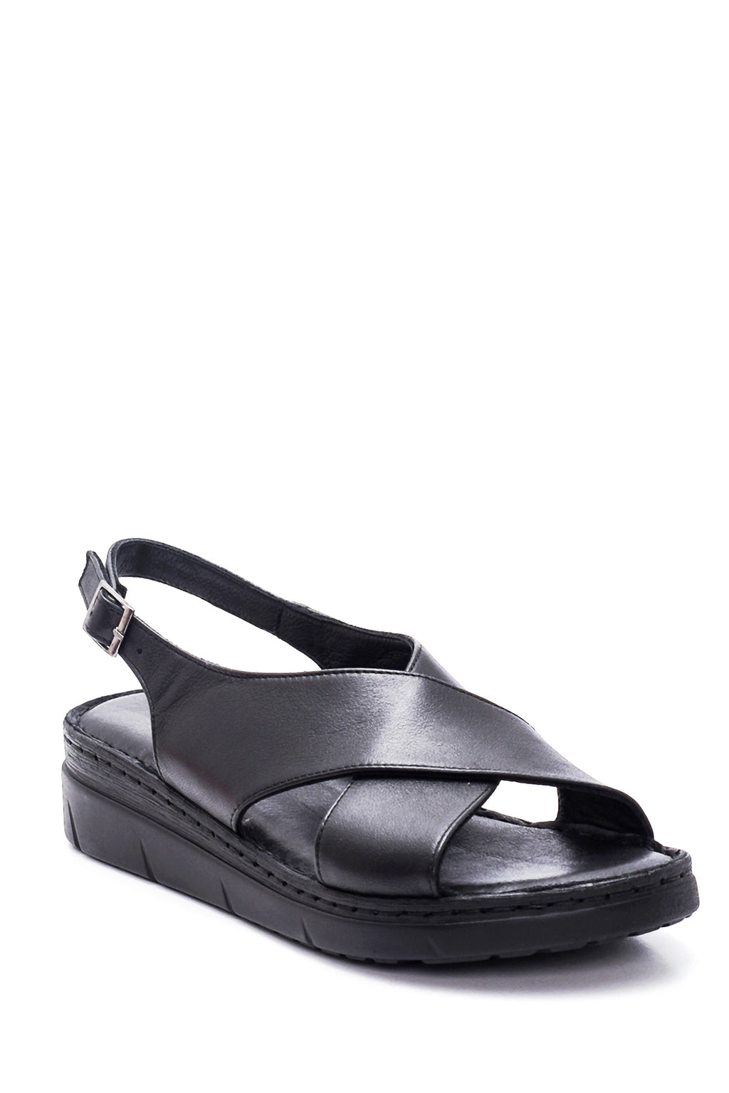 Kadın Siyah Deri Comfort Sandalet