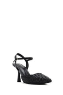 Women's Black Ankle Buckle Braided Thin Heeled Shoes | Derimod Women's Black Ankle Buckle Braided Thin Heeled Shoes | Derimod
