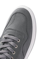 Men's Grey Lace-Up Leather Sneakers | Derimod Men's Grey Lace-Up Leather Sneakers | Derimod