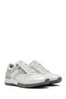 Women's White Lace-Up Side Zipper Leather Sneaker | Derimod Women's White Lace-Up Side Zipper Leather Sneaker | Derimod