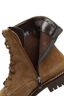 Women's Tan Zippered Thick-Soled Suede Leather Ankle Boots | Derimod Women's Tan Zippered Thick-Soled Suede Leather Ankle Boots | Derimod