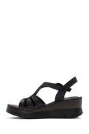 Women's Black Ankle Strap Wedge Heeled Leather Comfort Sandals | Derimod Women's Black Ankle Strap Wedge Heeled Leather Comfort Sandals | Derimod
