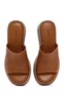Women's Tan Wedge Heeled Leather Comfort Slippers | Derimod Women's Tan Wedge Heeled Leather Comfort Slippers | Derimod