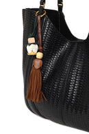 Woman Black Accessorized Printed Shoulder Bag | Derimod Woman Black Accessorized Printed Shoulder Bag | Derimod
