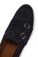 Erkek Lacivert Çift Tokalı Süet Deri Casual Loafer | Derimod Erkek Lacivert Çift Tokalı Süet Deri Casual Loafer | Derimod