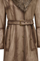 Kelly Women's Beige Collar Fur Leather Coat | Derimod Kelly Women's Beige Collar Fur Leather Coat | Derimod