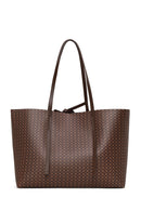 Woman Brown Accessory-Detail Printed Shoulder Bag | Derimod Woman Brown Accessory-Detail Printed Shoulder Bag | Derimod