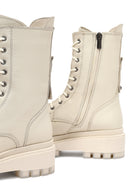 Woman Beige Zippered Thick Sole Leather Postal Boots | Derimod Woman Beige Zippered Thick Sole Leather Postal Boots | Derimod