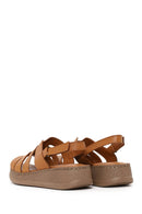 Woman Tan Strappy Thick-Soled Leather Comfort Sandal | Derimod Woman Tan Strappy Thick-Soled Leather Comfort Sandal | Derimod