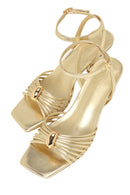 Woman Gold Ankle-Buckle Metallic Chunky-Heel Sandal | Derimod Woman Gold Ankle-Buckle Metallic Chunky-Heel Sandal | Derimod