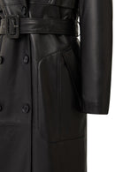Natalia Women's Black Leather Trench Coat | Derimod Natalia Women's Black Leather Trench Coat | Derimod